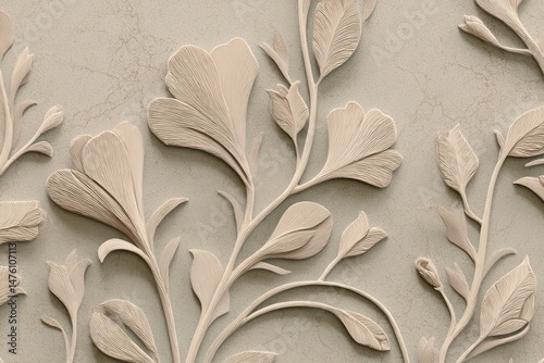 Delicate floral design embossed on a light beige surface.