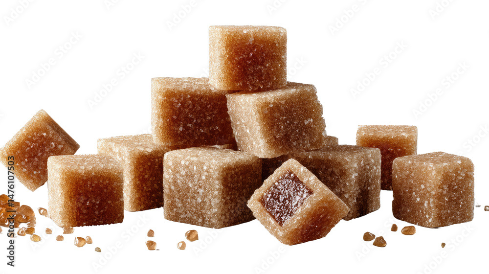 Sweet Stack: A close-up shot showcases a pile of brown sugar cubes. Perfect for culinary concepts and sweet-themed projects. Sweet Stack: A close-up shot showcases a pile of brown sugar cubes. Perfect for culinary concepts and sweet-themed projects.