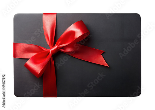 black gift card with red ribbon clipart png image on transparent background