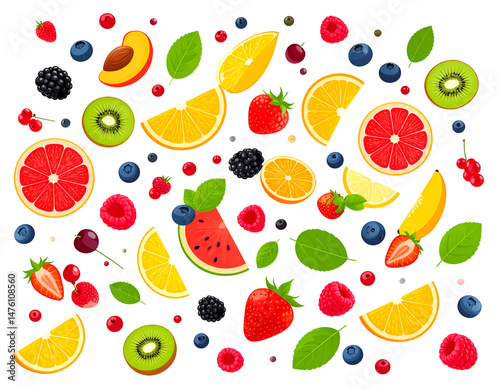 Vibrant assortment of sliced citrus fruits and berries