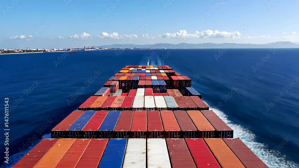 Cargo Ship Sails Ocean, Global Trade, Maritime Transport, International Shipping, Containers, Freight, Logistics, Blue Water, Vessel, Transportation