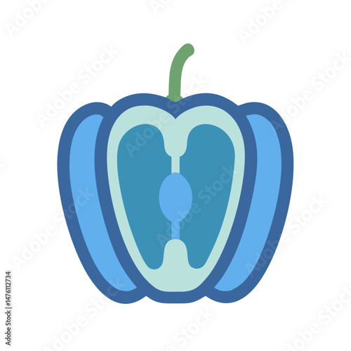 Flat vector illustration of cross section blue bell pepper