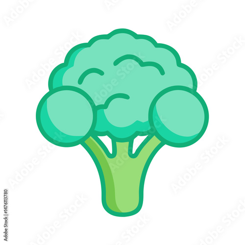 Isolated broccoli icon with outline in flat style