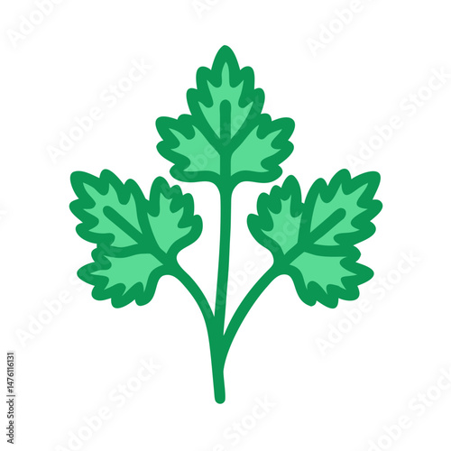 Flat vector parsley sprig on a dark background isolated