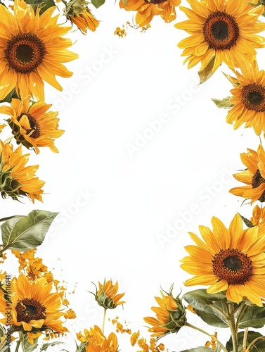 Sunflower border frame framing element on white background