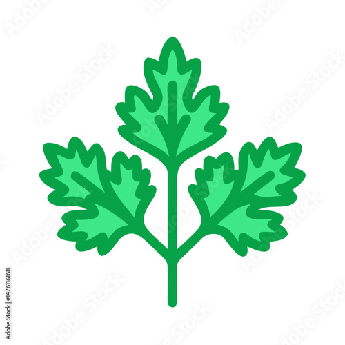 Stylized green cilantro leaf illustration against a black background