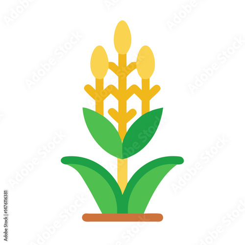 Stylized golden wheat plant with green leaves illustration