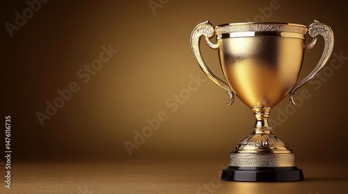 Golden Trophy of Achievement: A stunning golden trophy stands isolated, illuminated against a warm, inviting backdrop, representing success, reward, and the pinnacle of accomplishment.