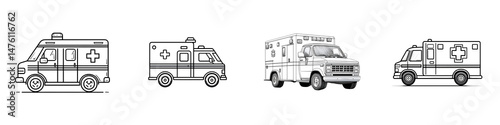 Various Types of Food Trucks and Emergency Vehicles - Great for Illustrations in Transportation, Service Industry, or Commercial Use