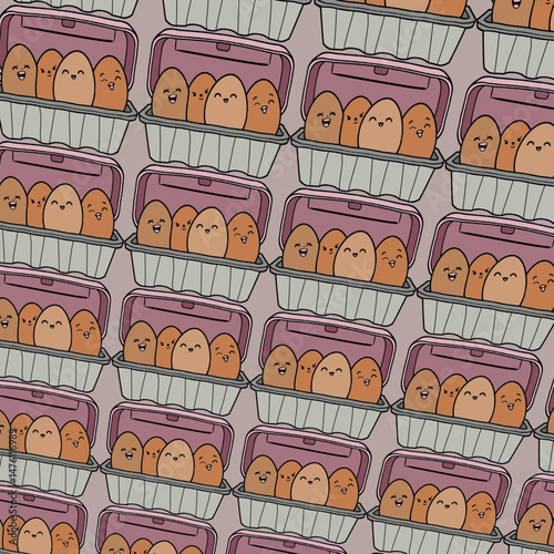 Chicken eggs in packaging. Fresh brown eggs in paper box, container. Fresh raw eggs whole and broken in white and yellow. Vector illustration. Flat cartoon style. Breakfast, organic farm food concept.