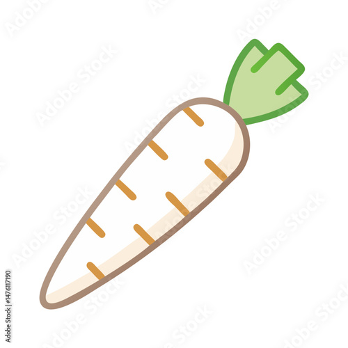 Stylized daikon radish illustration with outline on black background