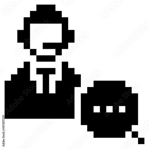 Pixel customer support icon vector for retro call center, help desk, and game UI interaction. Ideal for pixel ecommerce service and online client communication.