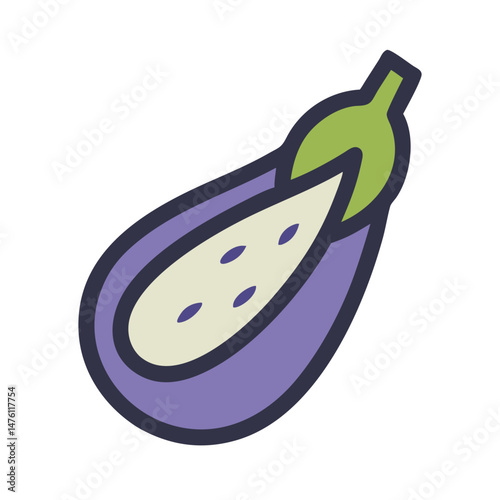 Illustration of a halved eggplant against black background in flat style