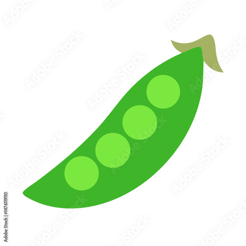 Stylized green pea pod with peas on black background