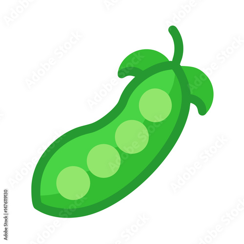 Stylized Green Pea Pod with Peas on Black Background