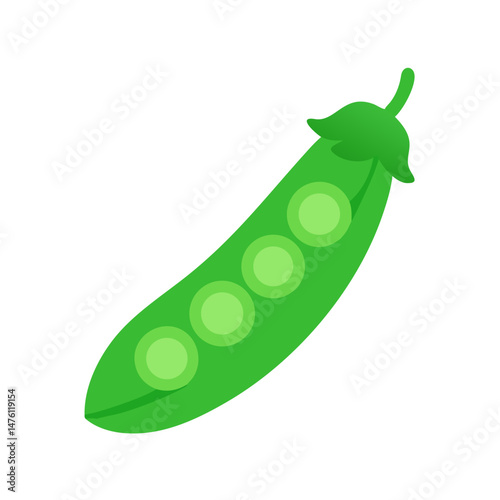 Bright green pea pod isolated on black background illustration