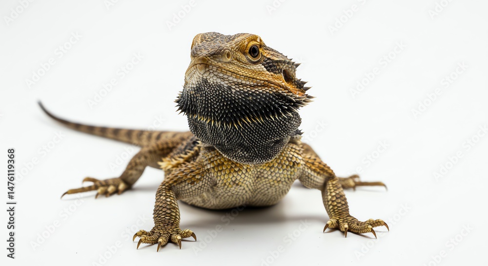 Obraz premium Bearded Dragon Facing Forward on White Background