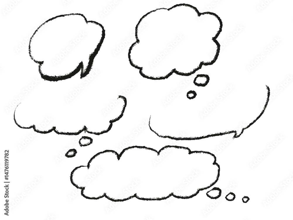 Obraz premium 手描きあしらいセット ふきだし モノクロ クレヨン