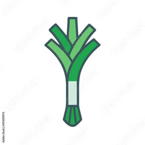 Stylized leek illustration with outlined shape against black backdrop