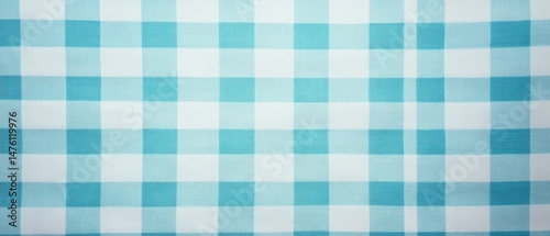 Overhead Shot of Aqua and White Gingham Fabric Background Texture for Summer Picnic or Kitchen Decor Flatlay