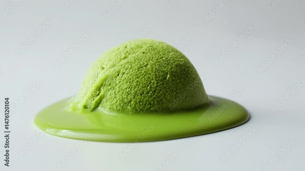 Single Green Matcha Dessert Ball with Sauce in Plain White Background Close Up Food Dessert Video