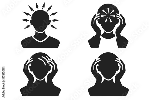 set of Headache silhouette vector illustration