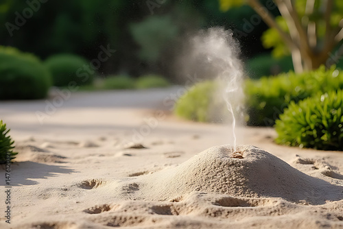 Volcanic eruption simulation desert landscape natural phenomenon afternoon light close-up view