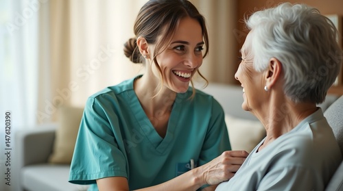 Wallpaper Mural Caring Nurse Comforting Elderly Woman – Compassionate Healthcare Moment, Friendly nurse supporting an elderly lady Torontodigital.ca