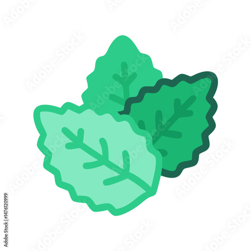 Three flat mint leaves floating on a black background
