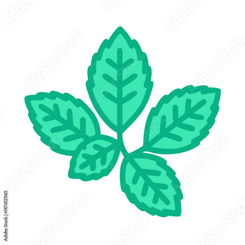 Isolated stylized fresh mint sprig with solid fill illustration