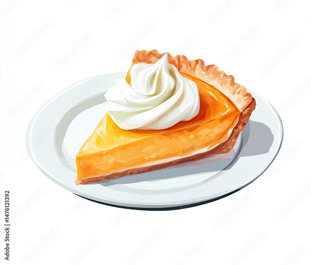 A slice of creamy, spiced pumpkin pie on a plate A slice of creamy, spiced pumpkin pie on a plate