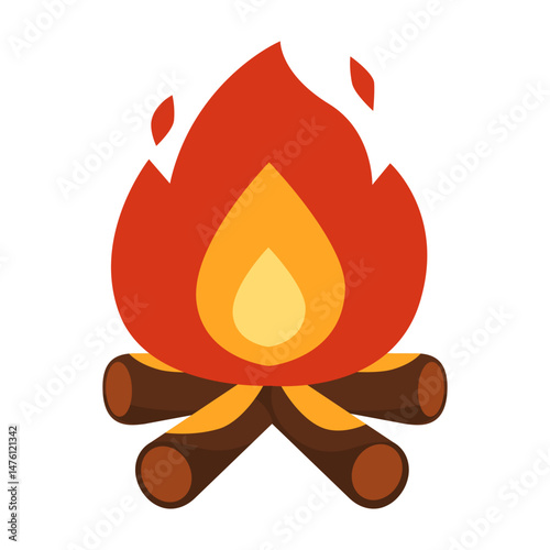 Campfire Illustration with Burning Flame