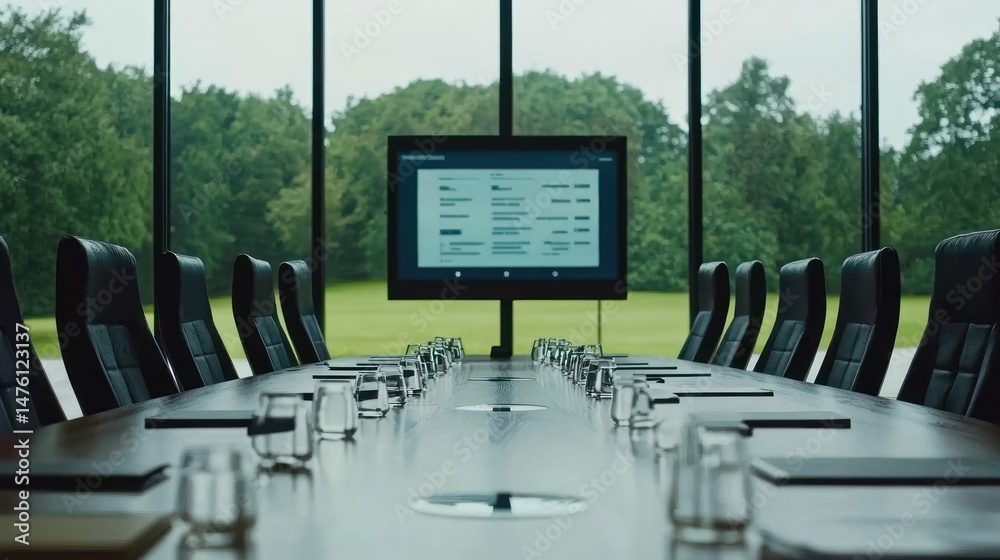 Fototapeta premium Modern conference room with large screen display.