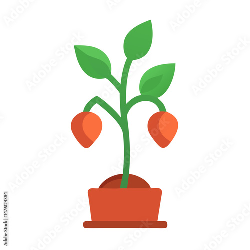 Potted plant illustration with fruits on a black background
