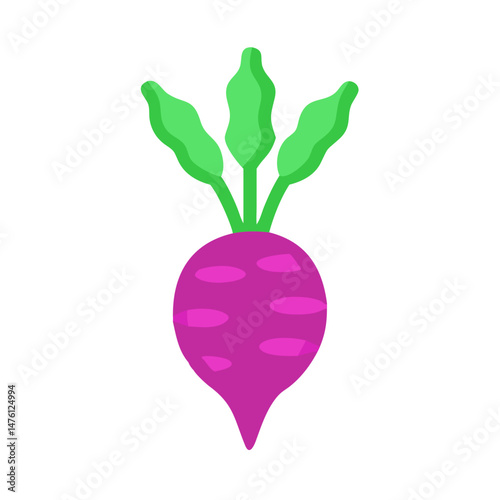 Cartoon radish with green leaves on black background vector