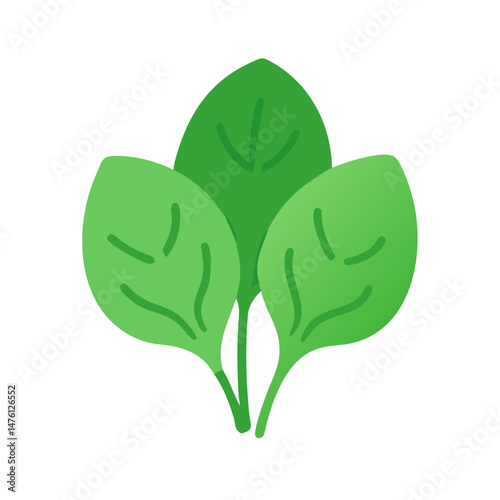 Three spinach leaves in a simplistic flat design style