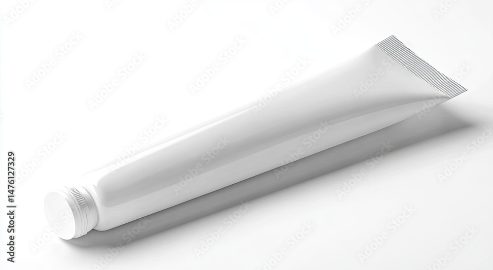 Sleek white tube, lying on a white surface Sleek white tube, lying on a white surface