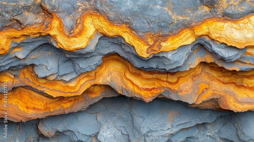 Fototapeta premium Earth's Layers: A stunning display of geological formations, showcasing the intricate layers of rock and the captivating interplay of colors and textures in a close-up study.