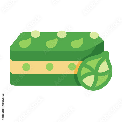 Green Matcha Layered Cake with Leaf Illustration on Black