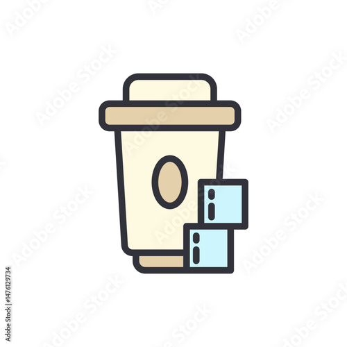 Stylized Coffee Cup With Sugar Cubes And Transparent Background