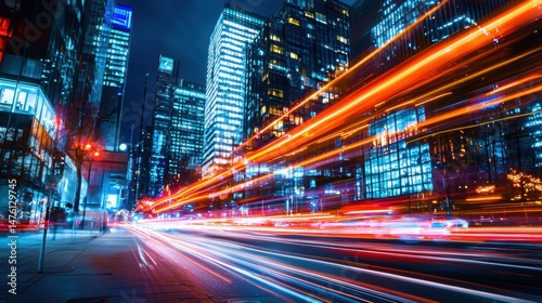 Dynamic Hyperlapse of Busy City Square with Bright Car Lights at Night