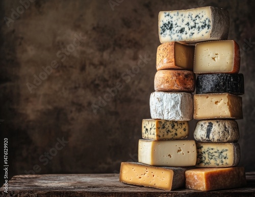 Towering selection of various cheeses