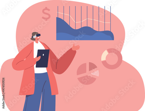 Businesswoman holding virtual reality presentation