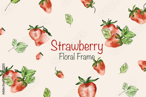 strawberry watercolor  floral frame background