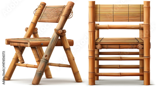 Eco-friendly bamboo chair design modern living space furniture showcase warm atmosphere eye-level angle sustainable concept