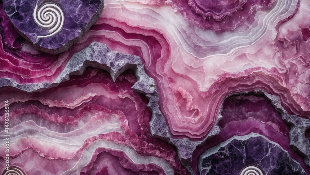 Obraz premium Abstract design of layered, purple, and pink rock formations.