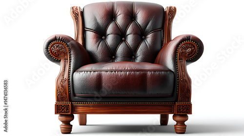 Luxurious leather armchair design living room furniture showcase modern interior front view comfort and style concept