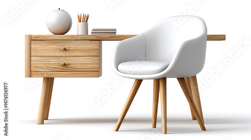 Modern minimalist workspace design home office furniture bright environment side view contemporary aesthetic
