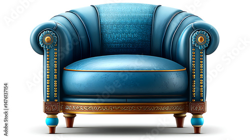 Elegant blue armchair design home interior furniture modern aesthetic close-up comfort and style