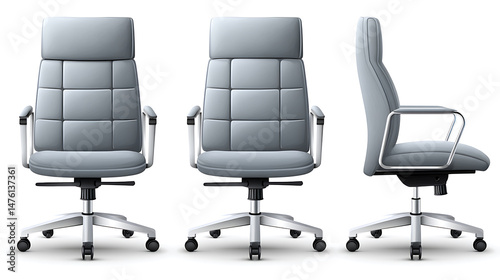 Ergonomic office chair showcase modern workspace product photography minimalist design front and side views comfort and style